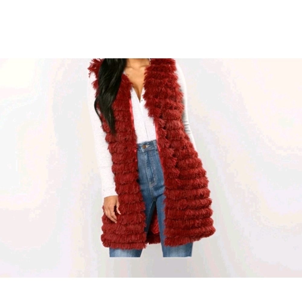 Fashion Nova Burgundy Faux Fur Vest NEW